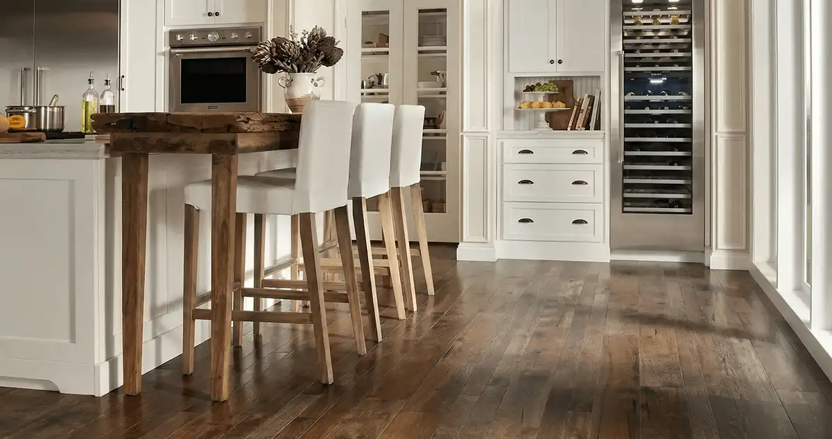 Professionally installed and refinished hardwood flooring in a residential home, showcasing smooth finish and natural wood tones in Kansas City, MO